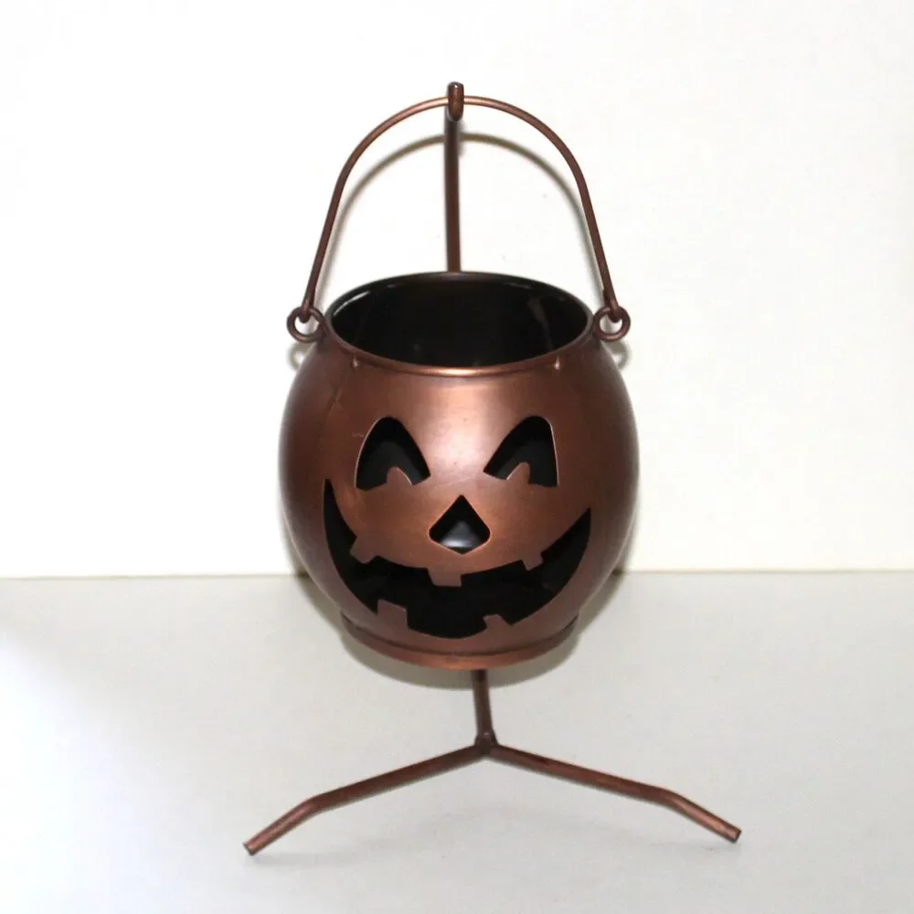 Ganz Pumpkin Hanging Jack O Lantern on Stand copper finish large Halloween 11.5